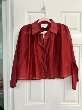 The Shirt by Rochelle Behrens Red Sheer Button-Down Blouse